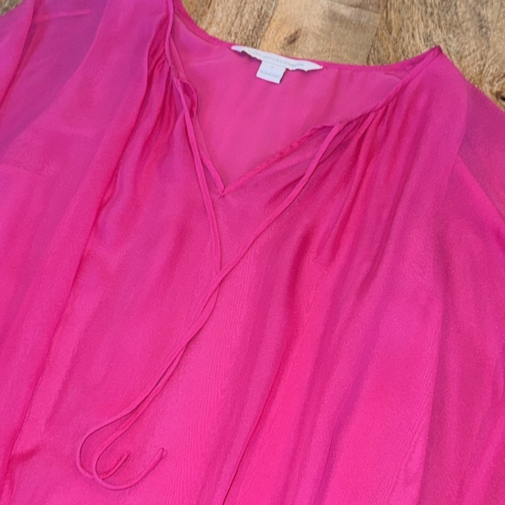 Diane von Furstenberg Emelia Pink Flowy Batwing Silk Sheer Blouse • XS/S 0-2 - Picture 6 of 16